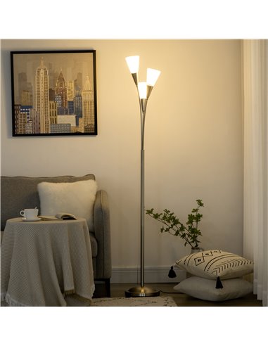 HOMCOM 3-Light Upright Floor Lamps with Steel Base, Silver