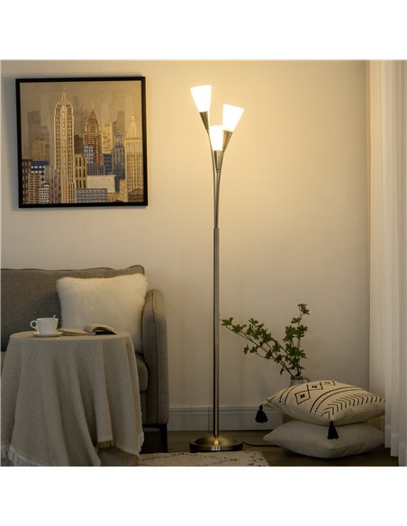 HOMCOM 3-Light Upright Floor Lamps with Steel Base, Silver - pic 29230 | FastDaddyshop
