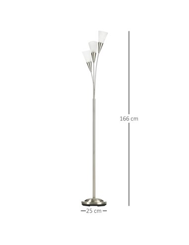 HOMCOM 3-Light Upright Floor Lamps with Steel Base, Silver