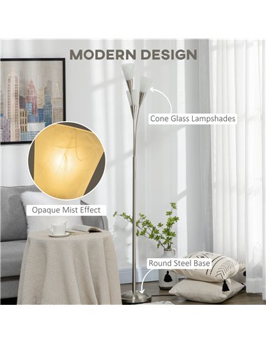 HOMCOM 3-Light Upright Floor Lamps with Steel Base, Silver B31-314