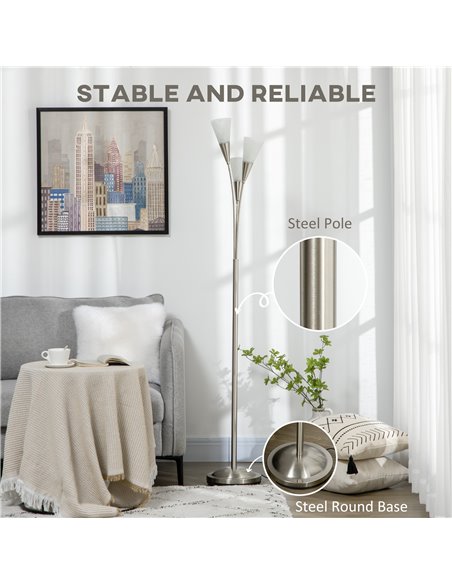 HOMCOM 3-Light Upright Floor Lamps with Steel Base, Silver - pic 29235 | FastDaddyshop