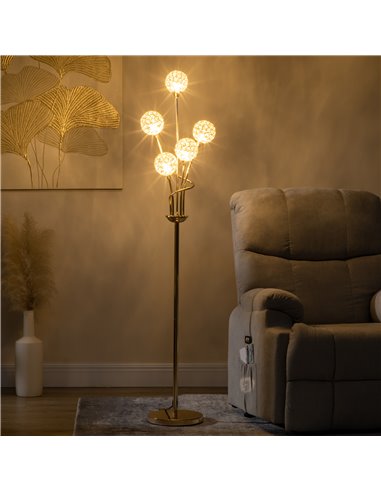 HOMCOM Crystal Floor Lamps for Living Room Bedroom with 5 Light, Modern Upright Standing Lamp, 34x25x156cm, Gold Tone