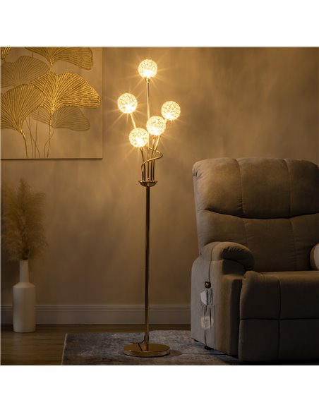 HOMCOM Crystal Floor Lamps for Living Room Bedroom with 5 Light, Modern Upright Standing Lamp, 34x25x156cm, Gold Tone - pic 29239 | FastDaddyshop