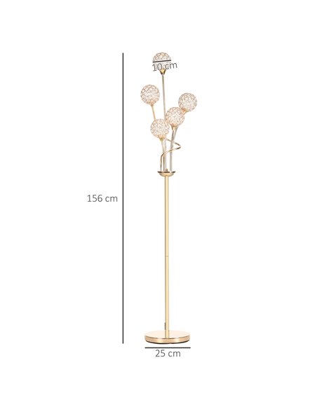 HOMCOM Crystal Floor Lamps for Living Room Bedroom with 5 Light, Modern Upright Standing Lamp, 34x25x156cm, Gold Tone - pic 29240 | FastDaddyshop