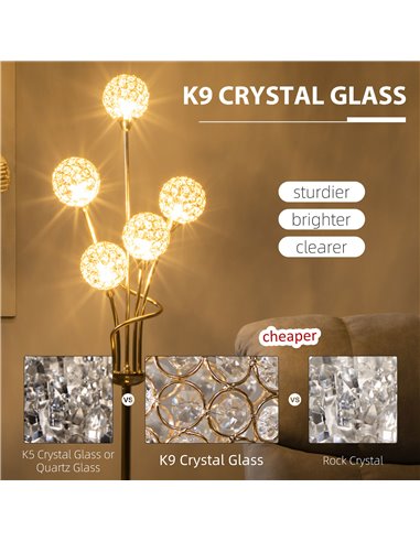 HOMCOM Crystal Floor Lamps with 5 Light, Gold Tone B31-429V70GD