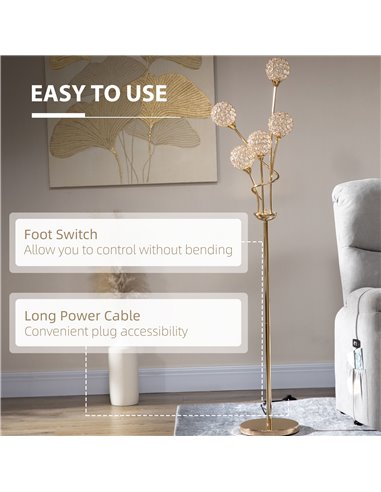 HOMCOM Crystal Floor Lamps with 5 Light, Gold Tone B31-429V70GD
