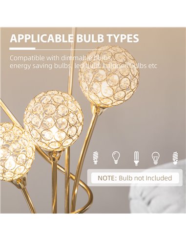 HOMCOM Crystal Floor Lamps for Living Room Bedroom with 5 Light, Modern Upright Standing Lamp, 34x25x156cm, Gold Tone