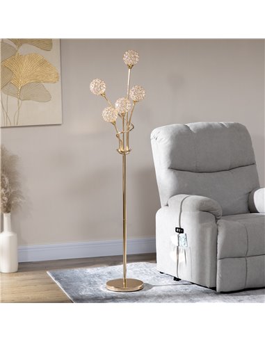 HOMCOM Crystal Floor Lamps for Living Room Bedroom with 5 Light, Modern Upright Standing Lamp, 34x25x156cm, Gold Tone
