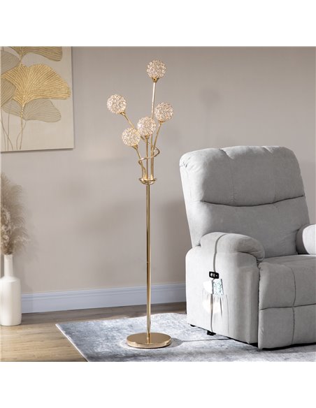 HOMCOM Crystal Floor Lamps for Living Room Bedroom with 5 Light, Modern Upright Standing Lamp, 34x25x156cm, Gold Tone - pic 29244 | FastDaddyshop