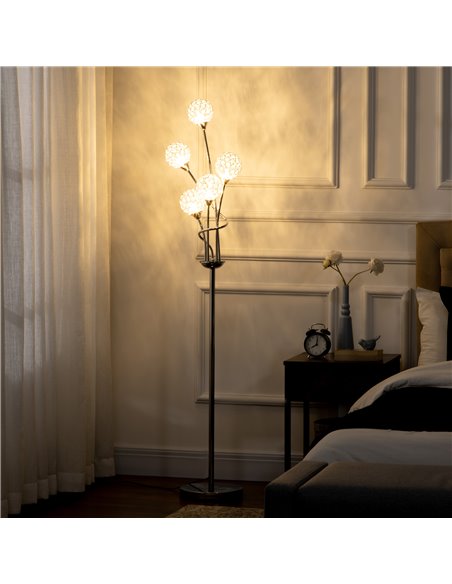 HOMCOM Crystal Floor Lamps for Living Room Bedroom with 5 Light, Modern Upright Standing Lamp, 34x25x156cm, Silver - pic 29248 | FastDaddyshop