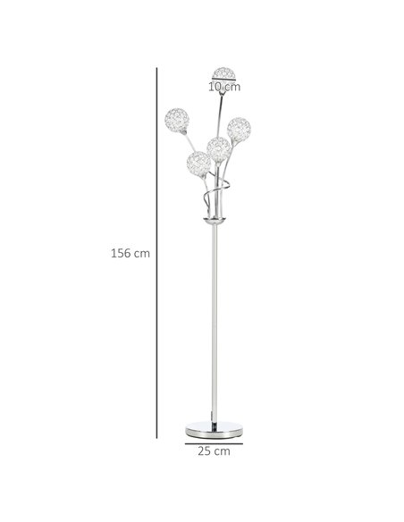 HOMCOM Crystal Floor Lamps for Living Room Bedroom with 5 Light, Modern Upright Standing Lamp, 34x25x156cm, Silver - pic 29249 | FastDaddyshop