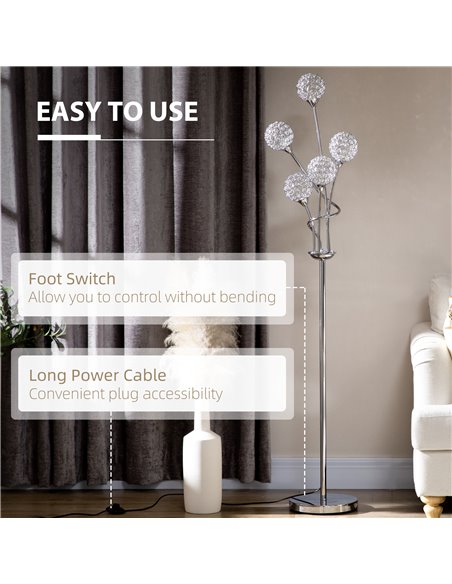 HOMCOM Crystal Floor Lamps with 5 Light, Silver B31-429V70SR - pic 29250 | FastDaddyshop