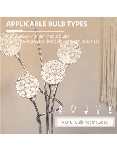 HOMCOM Crystal Floor Lamps with 5 Light, Silver B31-429V70SR