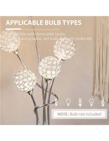 HOMCOM Crystal Floor Lamps with 5 Light, Silver B31-429V70SR - pic 29251 | FastDaddyshop