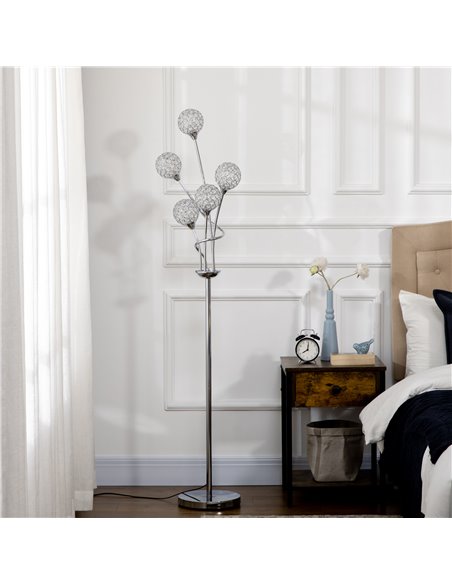 HOMCOM Crystal Floor Lamps for Living Room Bedroom with 5 Light, Modern Upright Standing Lamp, 34x25x156cm, Silver - pic 29252 | FastDaddyshop