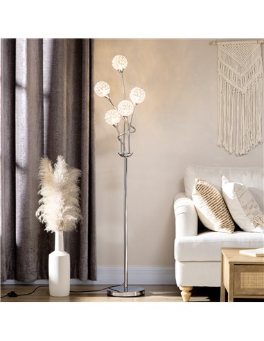 HOMCOM Crystal Floor Lamps for Living Room Bedroom with 5 Light, Modern Upright Standing Lamp, 34x25x156cm, Silver