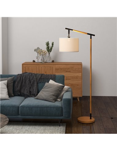HOMCOM Modern Floor Lamp with 350° Rotating Lampshade, for Living Room and Bedroom, LED Bulb Included, Brown