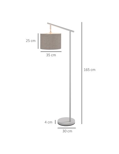 HOMCOM Modern Floor Lamp with 350° Rotating Lampshade, for Living Room and Bedroom, LED Bulb Included, Grey