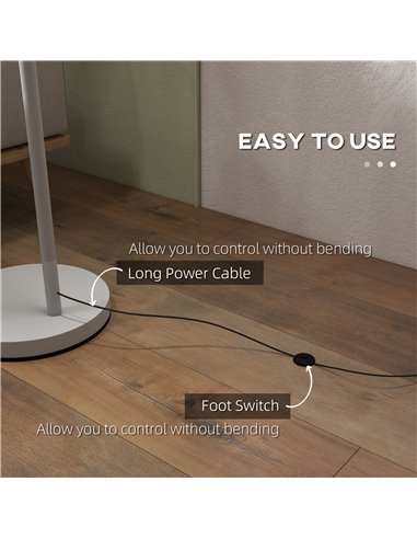 HOMCOM Modern Floor Lamp with 350° Rotating Lampshade, for Living Room and Bedroom, LED Bulb Included, Grey