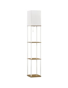 HOMCOM Modern Floor Lamp with Shelves, 3 Layer Shelf, Fabric Lampshade, Pull Chain Switch (Bulb not included)