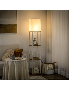 HOMCOM Modern Floor Lamp with Shelves, 3 Layer Shelf, Fabric Lampshade, Pull Chain Switch (Bulb not included) 2