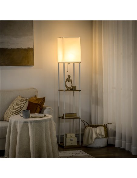 HOMCOM Modern Floor Lamp with Shelves, 3 Layer Shelf, Fabric Lampshade, Pull Chain Switch (Bulb not included) - pic 29275 | FastDaddyshop