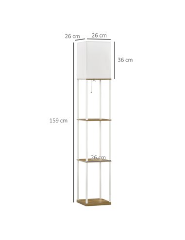 HOMCOM Modern Floor Lamp with Shelves, 3 Layer Shelf, Fabric Lampshade, Pull Chain Switch (Bulb not included)