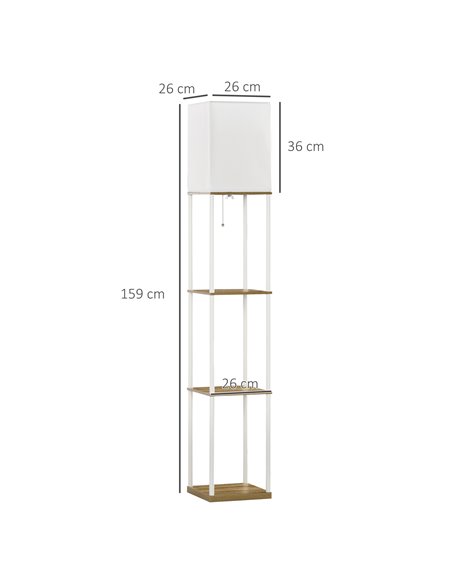 HOMCOM Modern Floor Lamp with Shelves, 3 Layer Shelf, Fabric Lampshade, Pull Chain Switch (Bulb not included) - pic 29276 | FastDaddyshop