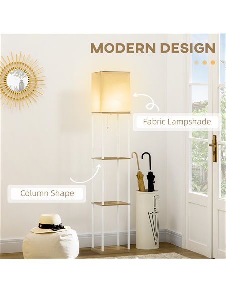 HOMCOM Modern Floor Lamp with 3 Layer Shelf, Fabric Lampshade, B31-317V70WT - pic 29277 | FastDaddyshop