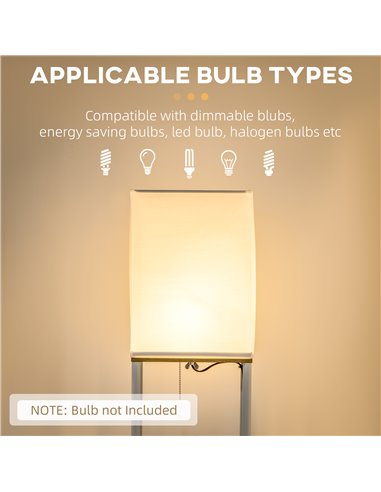 HOMCOM Modern Floor Lamp with Shelves, 3 Layer Shelf, Fabric Lampshade, Pull Chain Switch (Bulb not included)