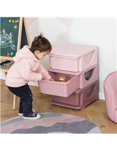 HOMCOM Kids Storage Units with Drawers 3 Tier Chest Vertical Dresser Tower Toy Organizer for  Nursery Playroom Kindergarten Pink 2