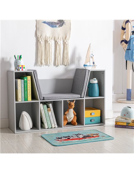 HOMCOM Kids Storage Cabinet, Organiser Display Shelf w/ Six Compartments for Toys, Clothes, Books - Grey - pic 29338 | FastDaddyshop