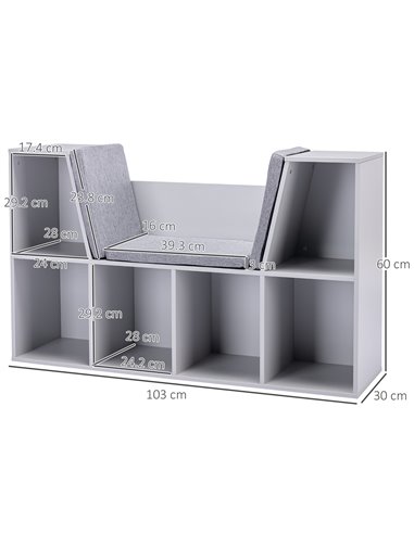 HOMCOM Kids Storage Cabinet, Organiser Display Shelf w/ Six Compartments for Toys, Clothes, Books - Grey