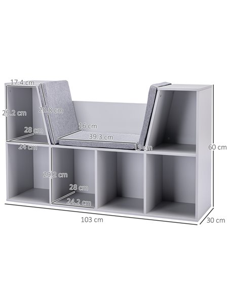 HOMCOM Kids Storage Cabinet, Organiser Display Shelf w/ Six Compartments for Toys, Clothes, Books - Grey - pic 29339 | FastDaddyshop