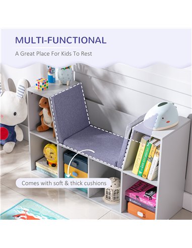 HOMCOM Kids Storage Cabinet, Organiser Display Shelf, Grey 311-046GY