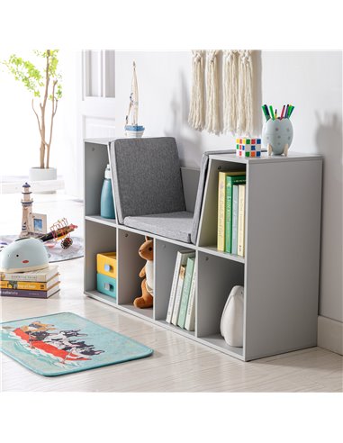 HOMCOM Kids Storage Cabinet, Organiser Display Shelf w/ Six Compartments for Toys, Clothes, Books - Grey