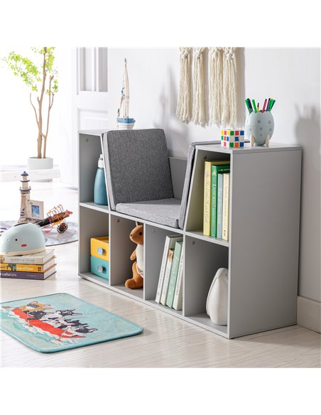 HOMCOM Kids Storage Cabinet, Organiser Display Shelf w/ Six Compartments for Toys, Clothes, Books - Grey - pic 29343 | FastDaddyshop