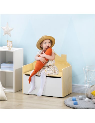 HOMCOM Kids Storage Bench, with Lid Pressure Rod - White