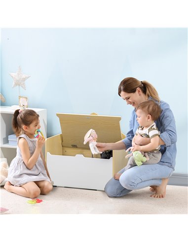 HOMCOM Kids Storage Bench, with Lid Pressure Rod - White