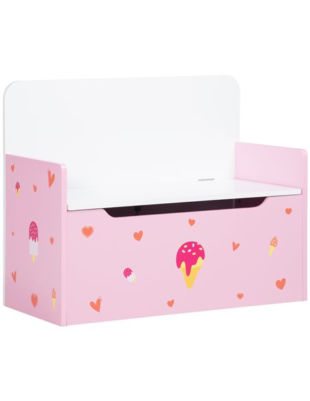 ZONEKIZ 2-IN-1 Wooden Toy Box, Kids Storage Bench Toy Chest with Safety Pneumatic Rod, Cute Pattern, Pink - pic 29355 | FastDaddyshop