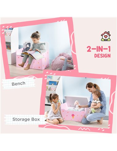 ZONEKIZ 2-IN-1 Kids Wooden Storage Bench Toy Box, Pink 312-093V00PK