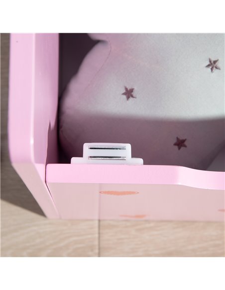 ZONEKIZ 2-IN-1 Wooden Toy Box, Kids Storage Bench Toy Chest with Safety Pneumatic Rod, Cute Pattern, Pink - pic 29363 | FastDaddyshop