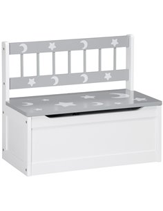 ZONEKIZ 2-IN-1 Wooden Toy Box, Kids Storage Bench Toy Chest with Safety Pneumatic Rod, Star & Moon Pattern, Grey