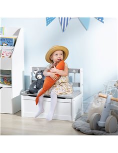 ZONEKIZ 2-IN-1 Wooden Toy Box, Kids Storage Bench Toy Chest with Safety Pneumatic Rod, Star & Moon Pattern, Grey 2