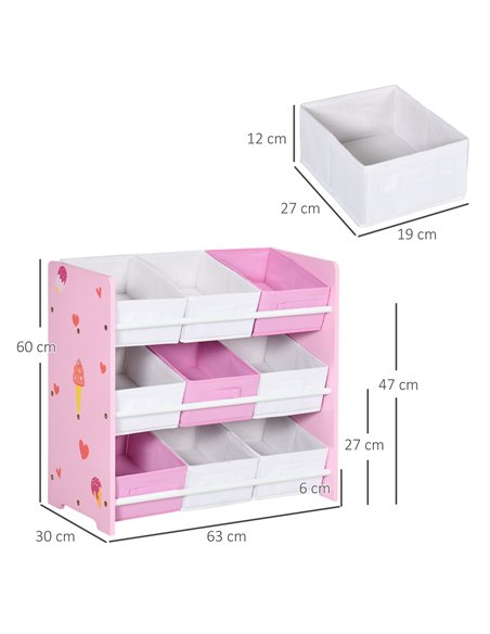 ZONEKIZ Kids Storage Unit with 9 Removable Storage Baskets, Toy Box Organiser with Shelf, Book Shelf for Nursery Playroom, Pink - pic 29375 | FastDaddyshop