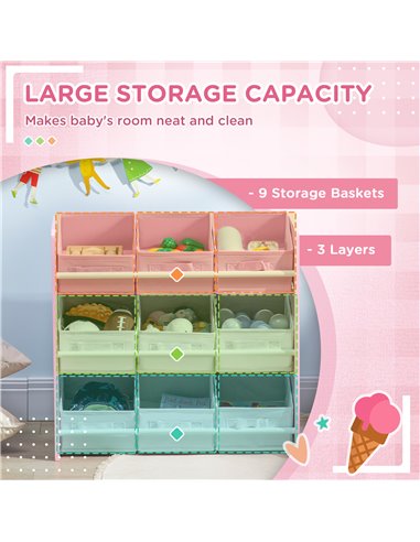 ZONEKIZ Kids Storage Unit with 9 Removable Storage Baskets, Pink 311-055V00PK