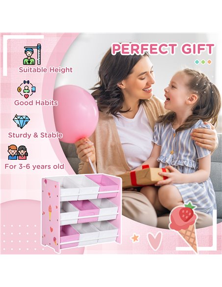 ZONEKIZ Kids Storage Unit with 9 Removable Storage Baskets, Toy Box Organiser with Shelf, Book Shelf for Nursery Playroom, Pink - pic 29378 | FastDaddyshop