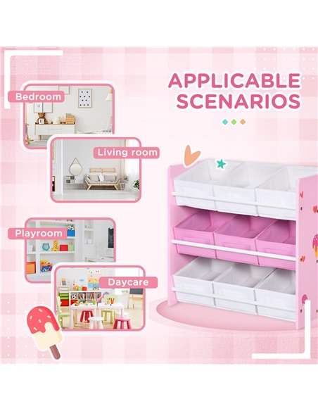 ZONEKIZ Kids Storage Unit with 9 Removable Storage Baskets, Toy Box Organiser with Shelf, Book Shelf for Nursery Playroom, Pink - pic 29379 | FastDaddyshop