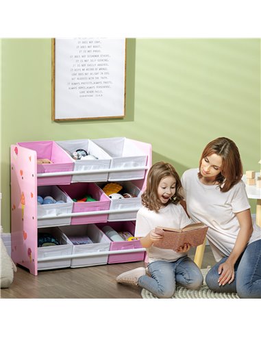 ZONEKIZ Kids Storage Unit with 9 Removable Storage Baskets, Toy Box Organiser with Shelf, Book Shelf for Nursery Playroom, Pink