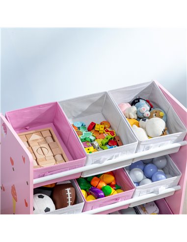 ZONEKIZ Kids Storage Unit with 9 Removable Storage Baskets, Toy Box Organiser with Shelf, Book Shelf for Nursery Playroom, Pink